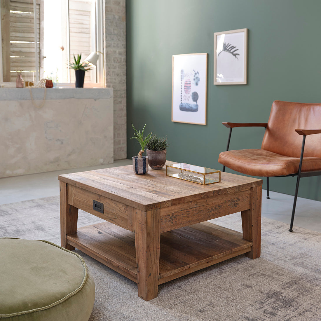 CARGO - Couchtisch aus recyceltem massivem Teakholz 80 cm 