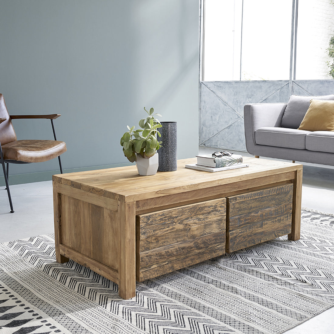 CARGO - Couchtisch aus recyceltem massivem Teakholz 120 cm 