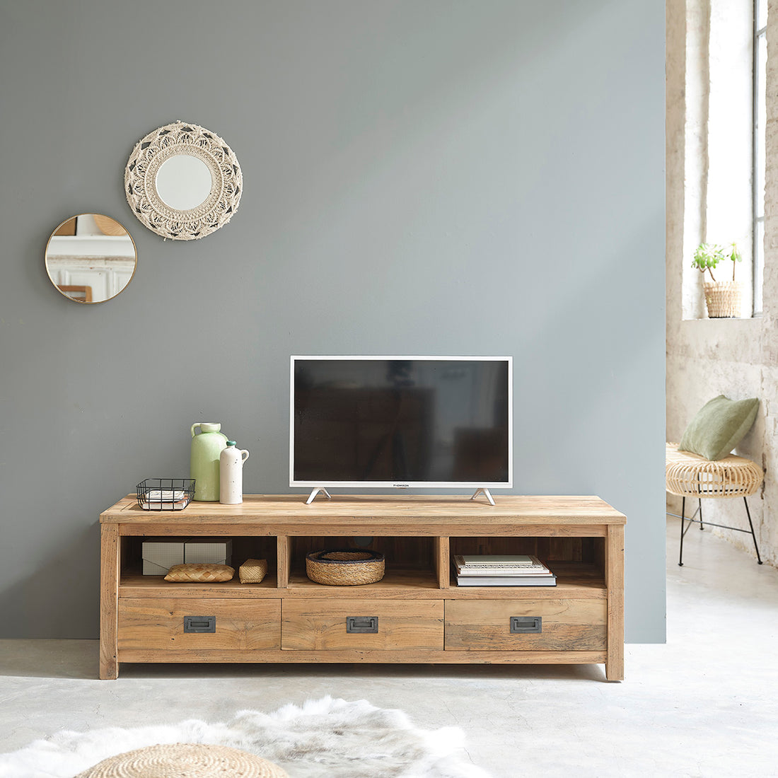 CARGO - TV-Möbel aus recyceltem massivem Teakholz 160 cm 