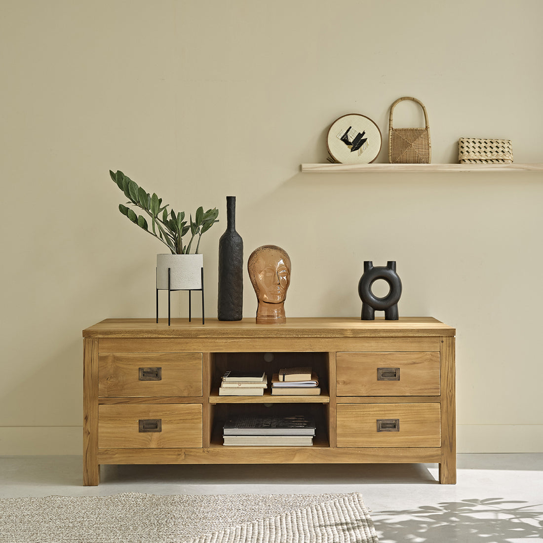 BOSTON - TV-Möbel aus massivem Teakholz 120 cm