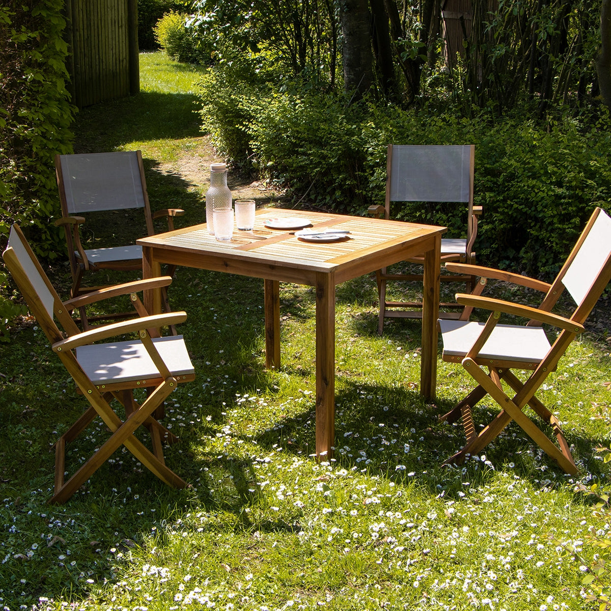 HANOÏ - Gartenlounge massive Akazie und grauem Texilene 4 Sitze
