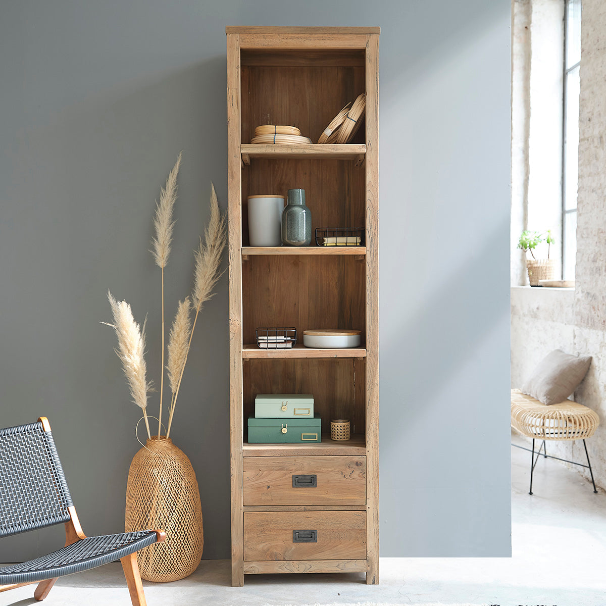 CARGO - Bücherregal aus massivem recyceltem Teakholz 60 cm 