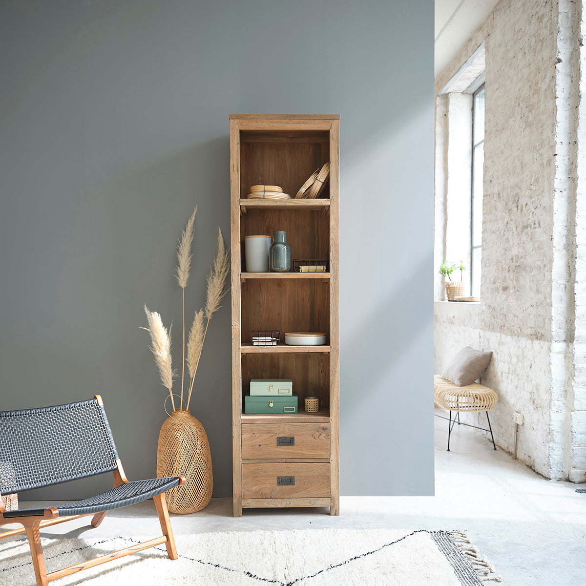 CARGO - Bücherregal aus massivem recyceltem Teakholz 60 cm 