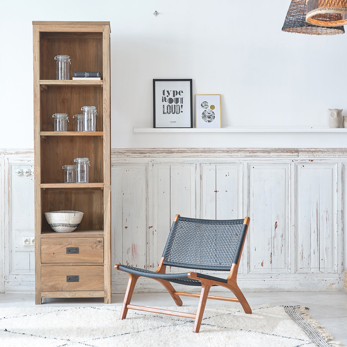 CARGO - Bücherregal aus massivem recyceltem Teakholz 60 cm 