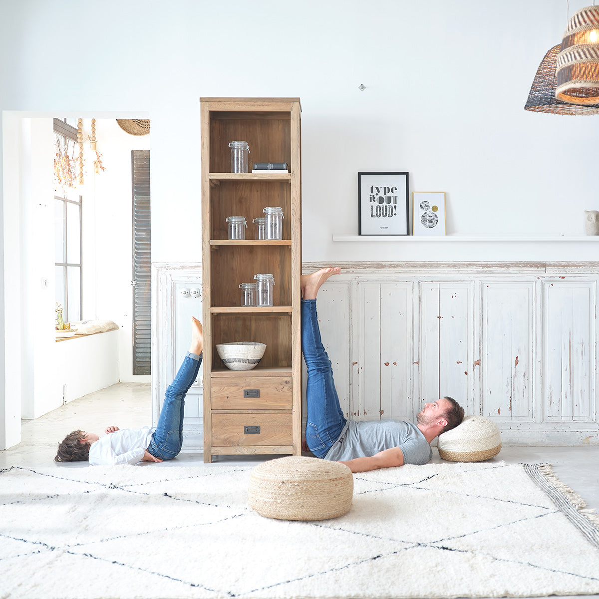 CARGO - Bücherregal aus massivem recyceltem Teakholz 60 cm 