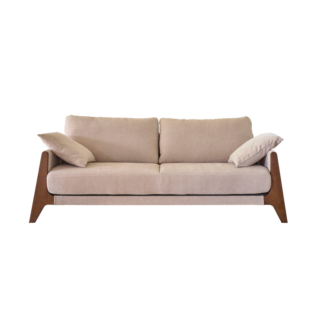 ONDINE - Gerades 3-Sitzer-Sofa aus Massivholz und cremefarbenem Samt