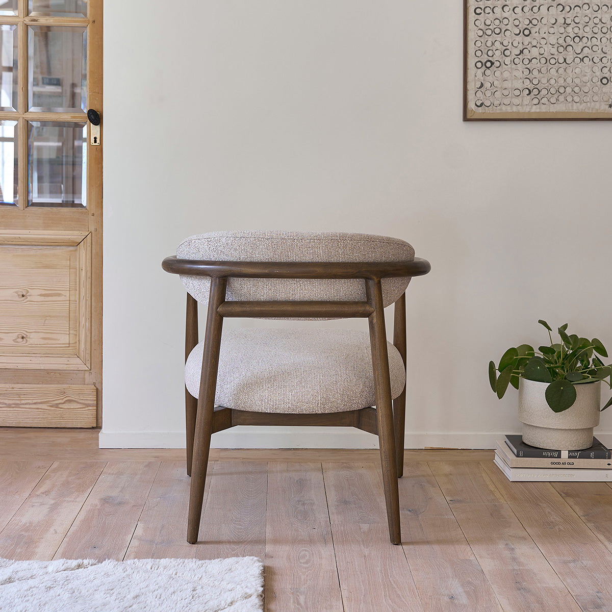 CÔME - Sessel aus Massivholz und strukturiertem Stoff, cremefarben