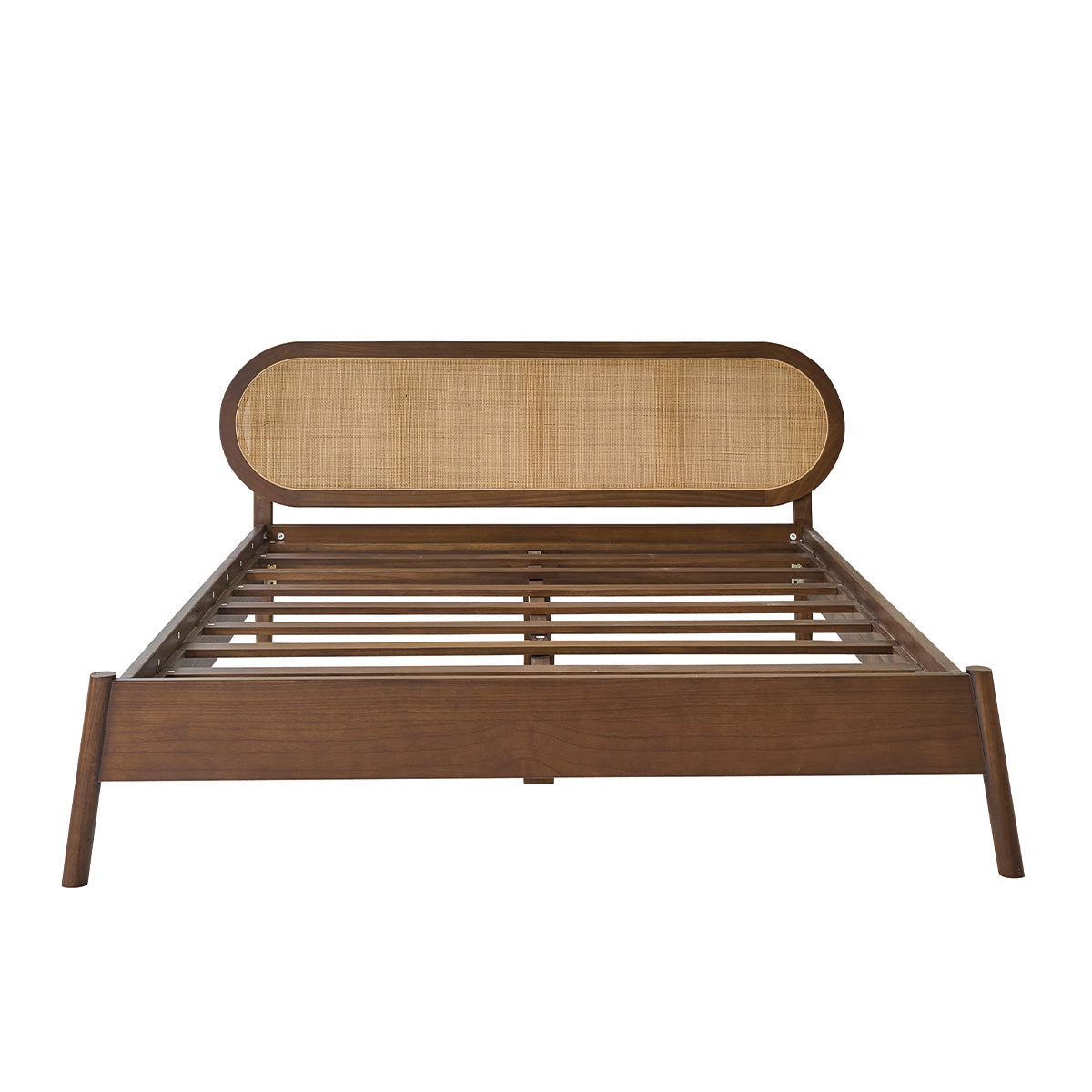 LILA - Lit en bois de mindi et cannage finition noyer 160 cm