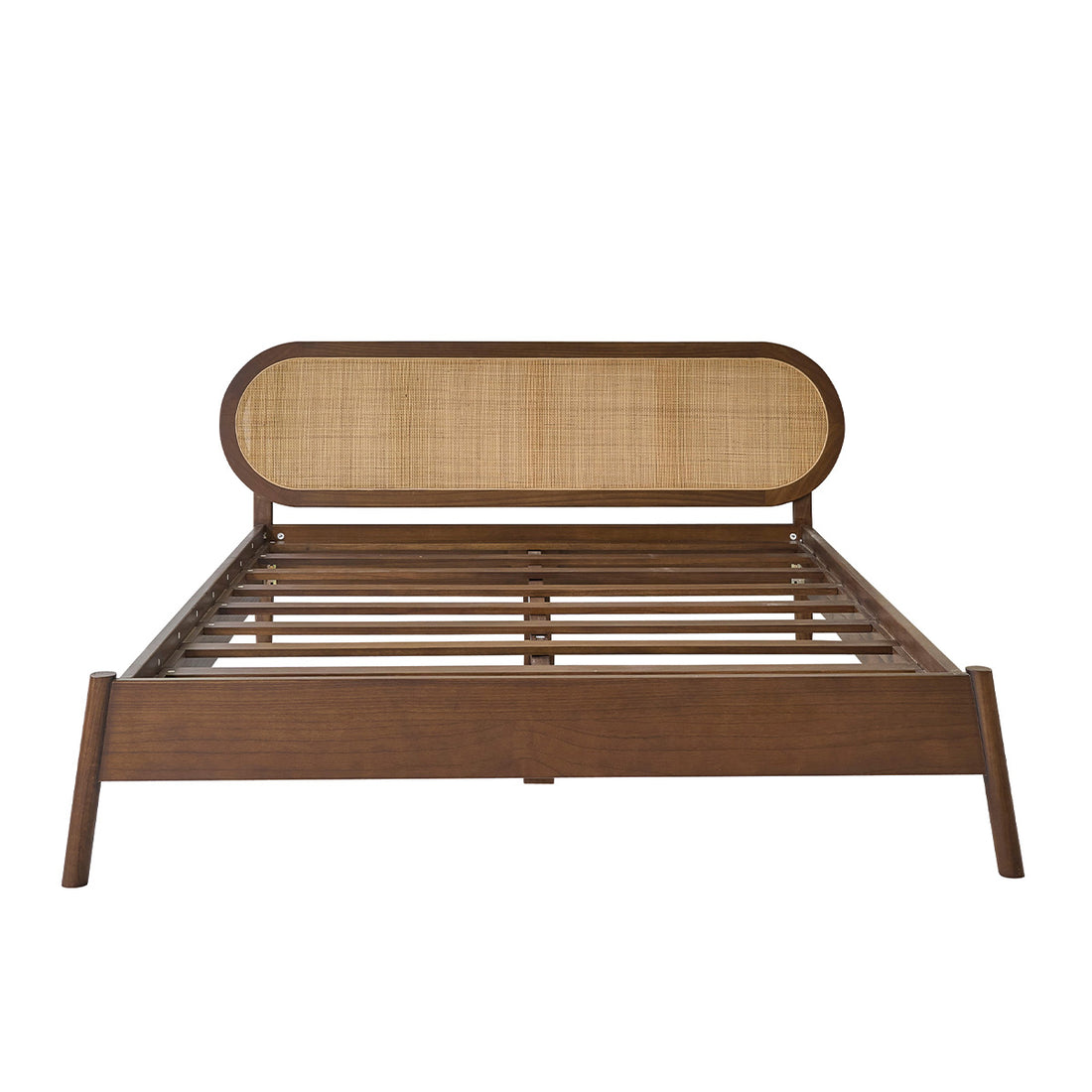 LILA - Bett aus Mindi-Holz und Rohrgeflecht mit Walnuss-Finish, 160 cm, mit Lattenrost