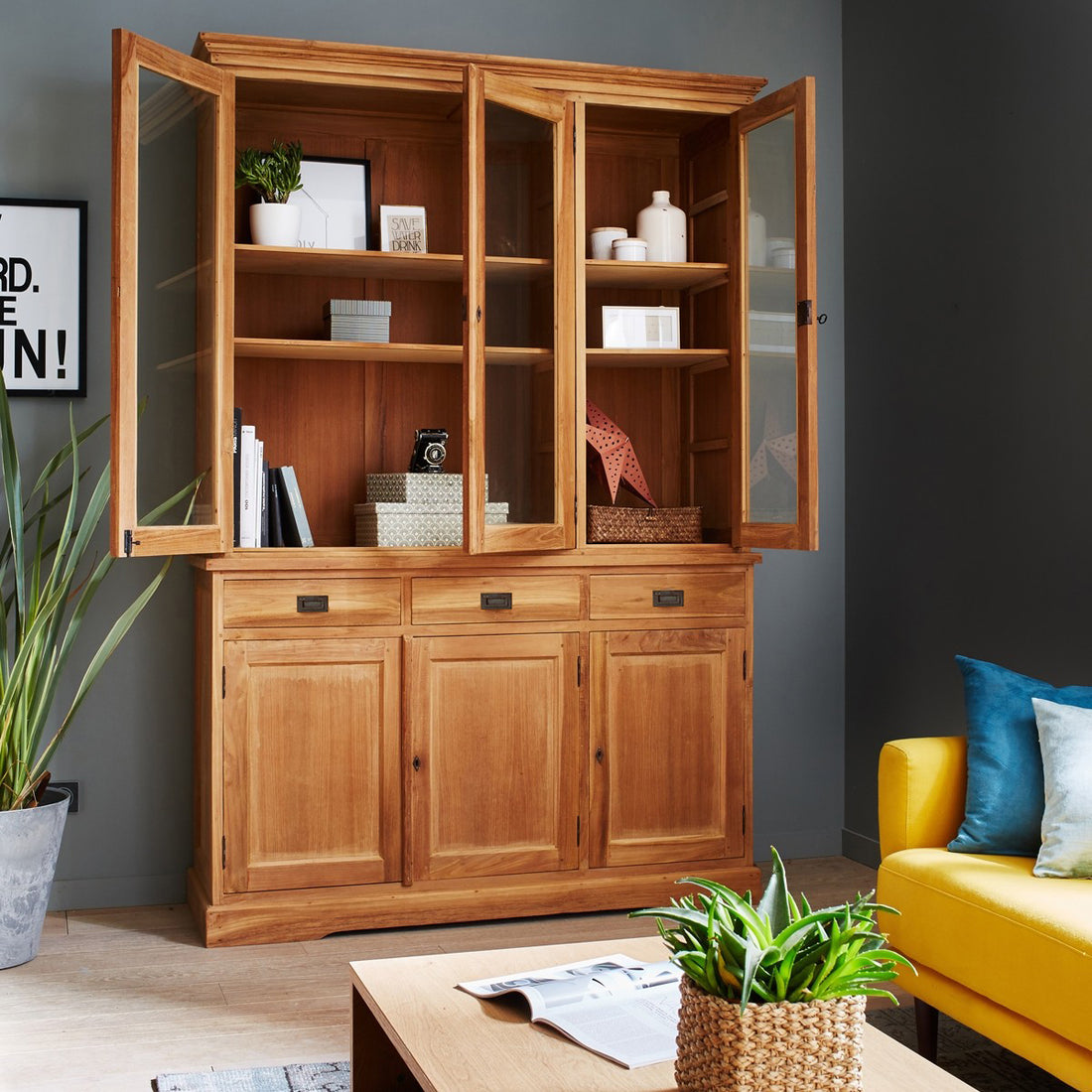 BOSTON - Geschirrschrank aus massivem Teakholz 150 cm