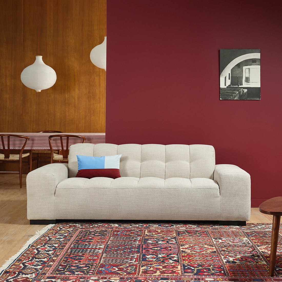 ALPHONSE - Gerades 3-Sitzer-Sofa aus beige meliertem Strukturstoff