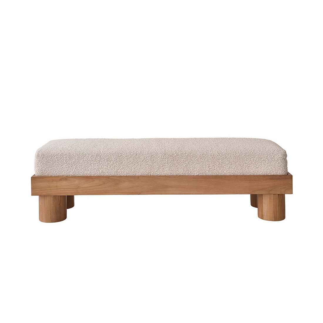 THÉODORE - Bank aus massivem Teakholz und Bouclé-Stoff 140 cm
