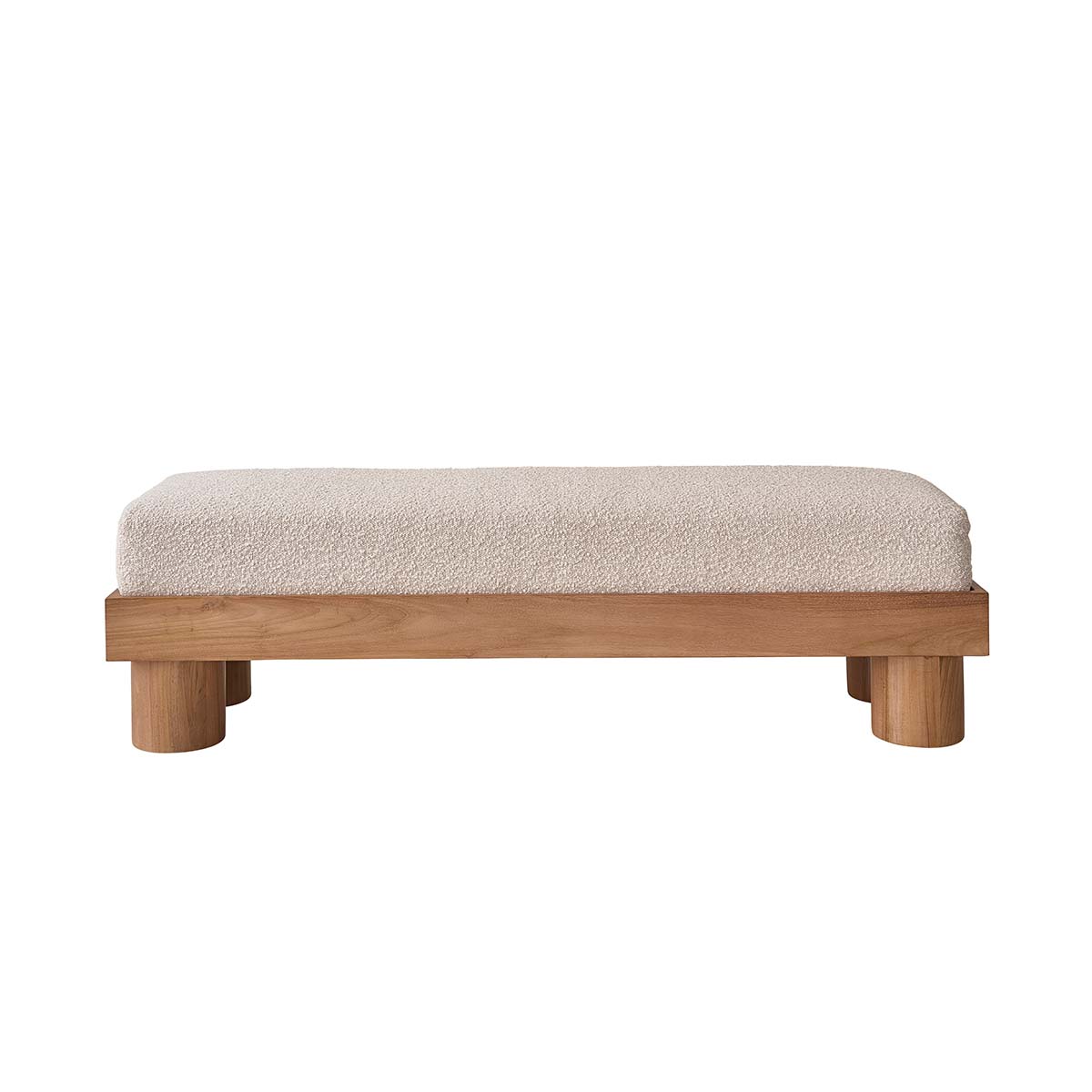 THÉODORE - Bank aus massivem Teakholz und Bouclé-Stoff 140 cm
