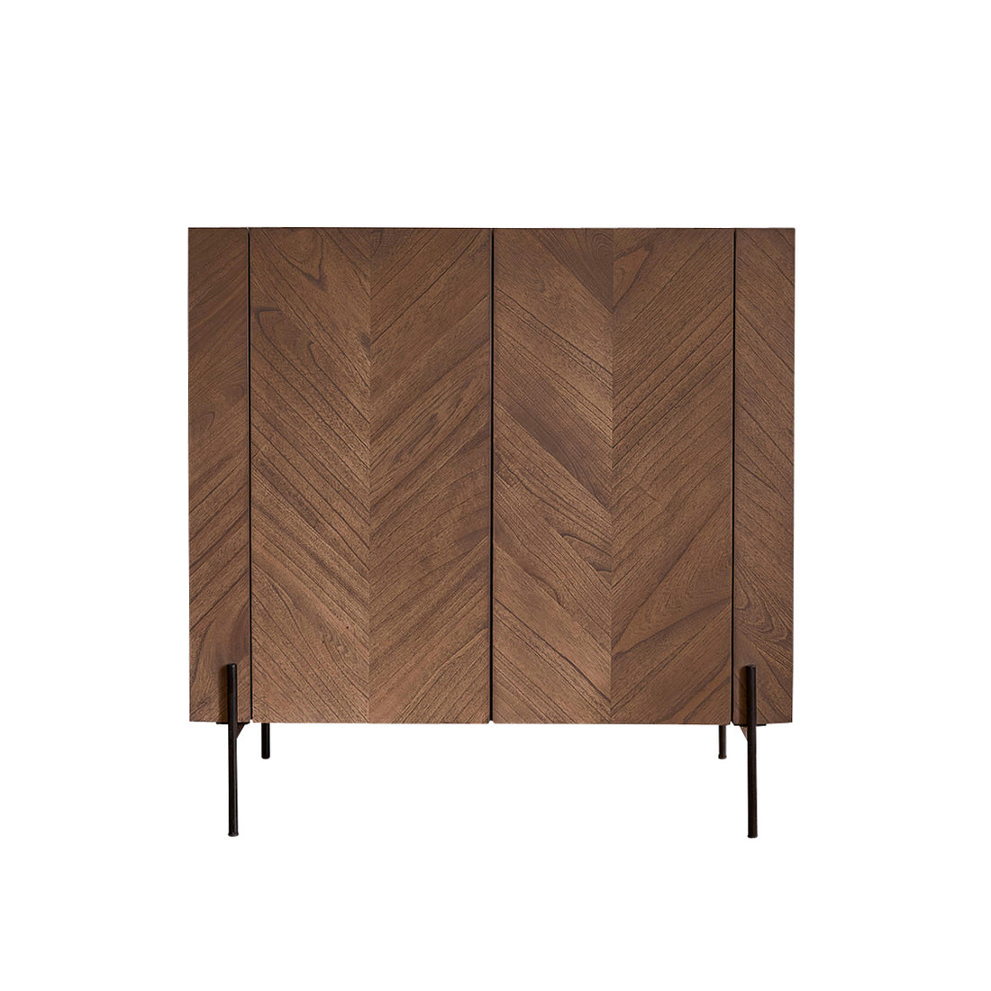 CALIX - Barschrank aus massivem Mindi und Metall in Walnuss-Finish 100cm