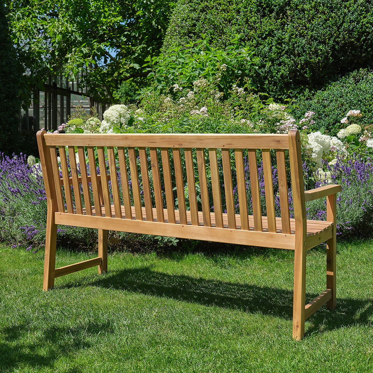MILOS - Gartenbank aus massivem, geöltem Akazienholz, 150 cm
