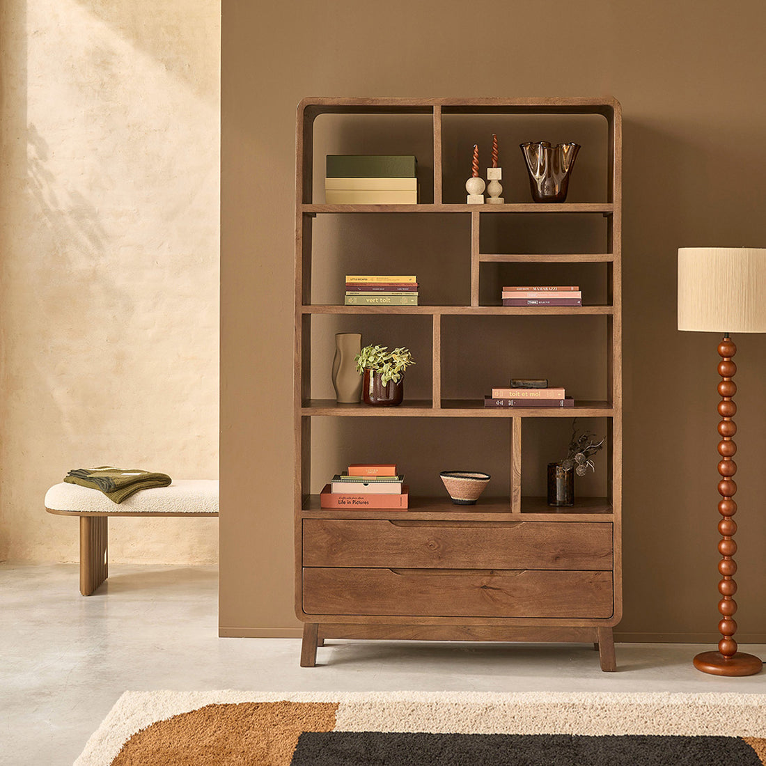 NOVA - Bücherregal aus massivem Mangoholz, H 206 cm