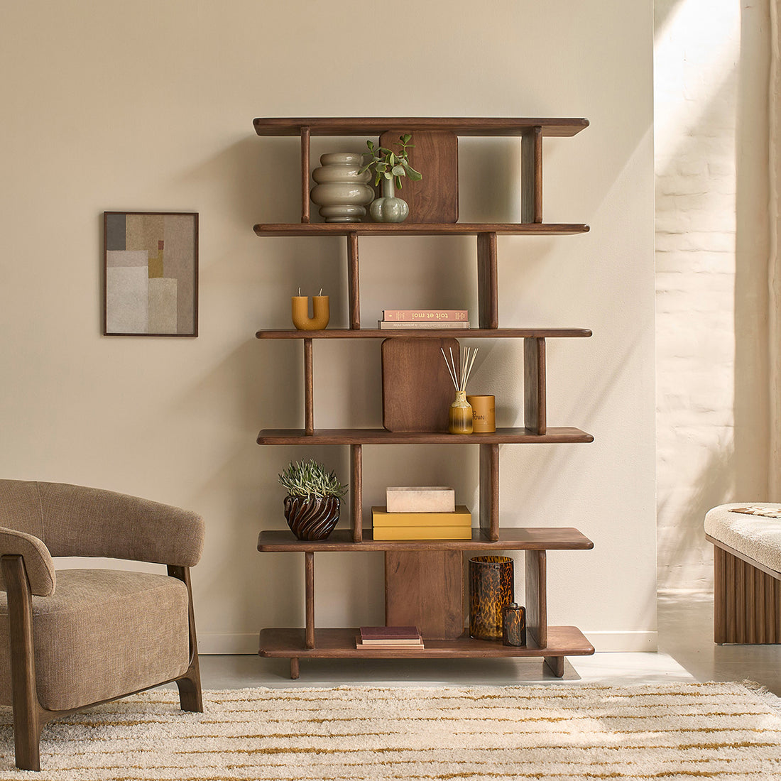 CLEO - Bücherregal aus massivem Mangoholz, H 175 cm