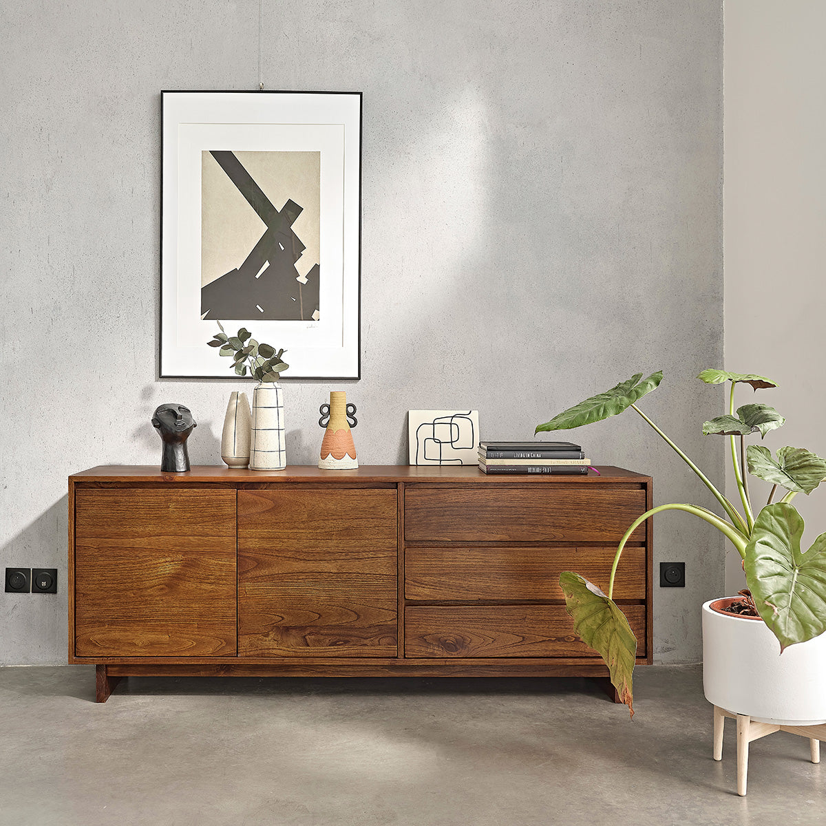 MILO - Buffet aus massivem Mindi in Walnuss-Finish 180 cm 