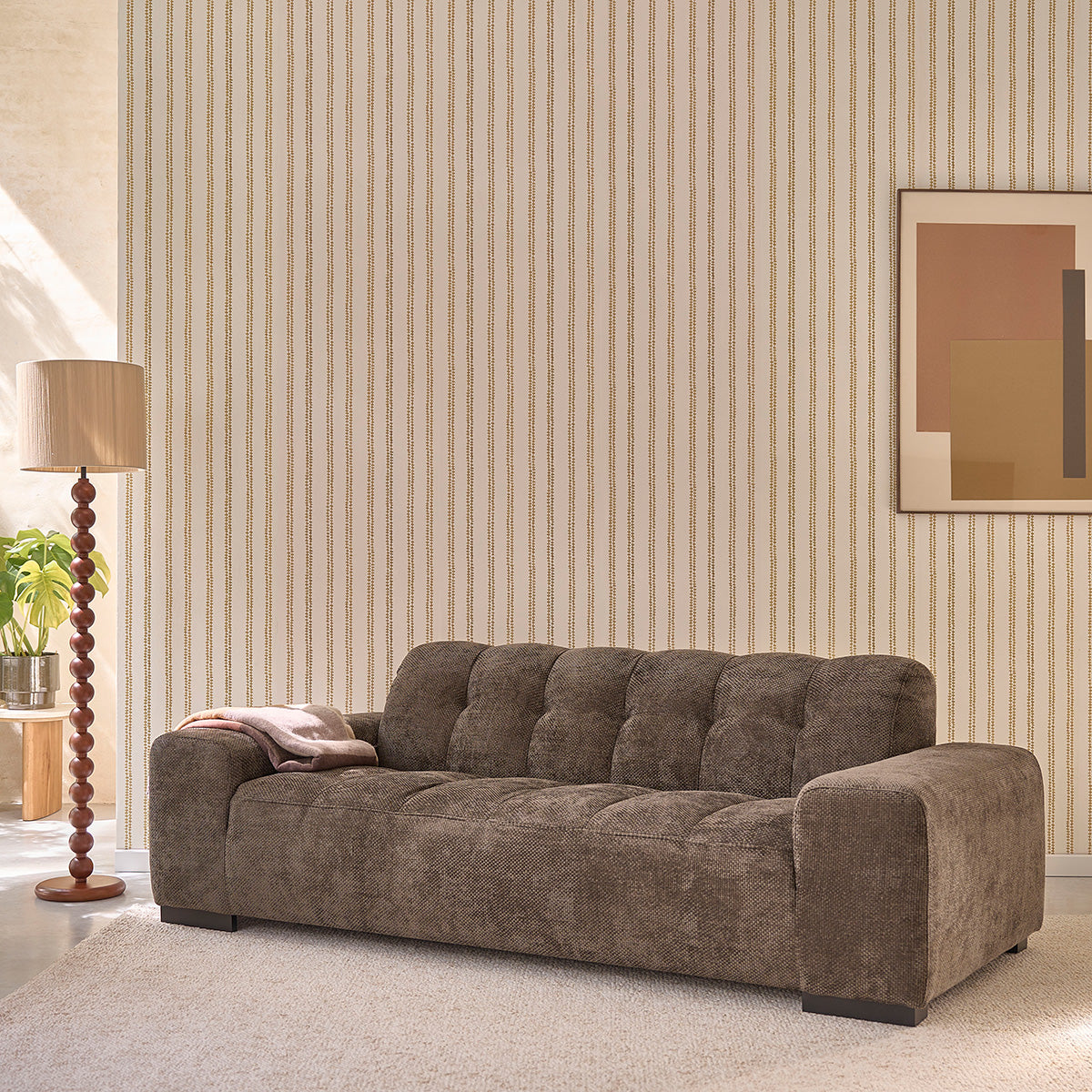 ALPHONSE - Gerades 3-Sitzer-Sofa aus gewebtem Samt in mokka