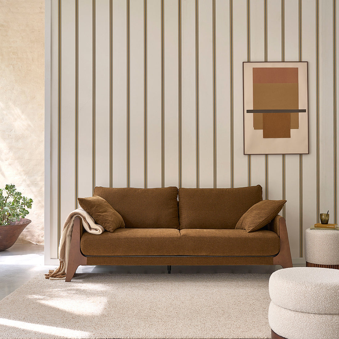 ONDINE - Gerades 4-Sitzer-Sofa aus Massivholz und bronzefarbenem Samtstoff