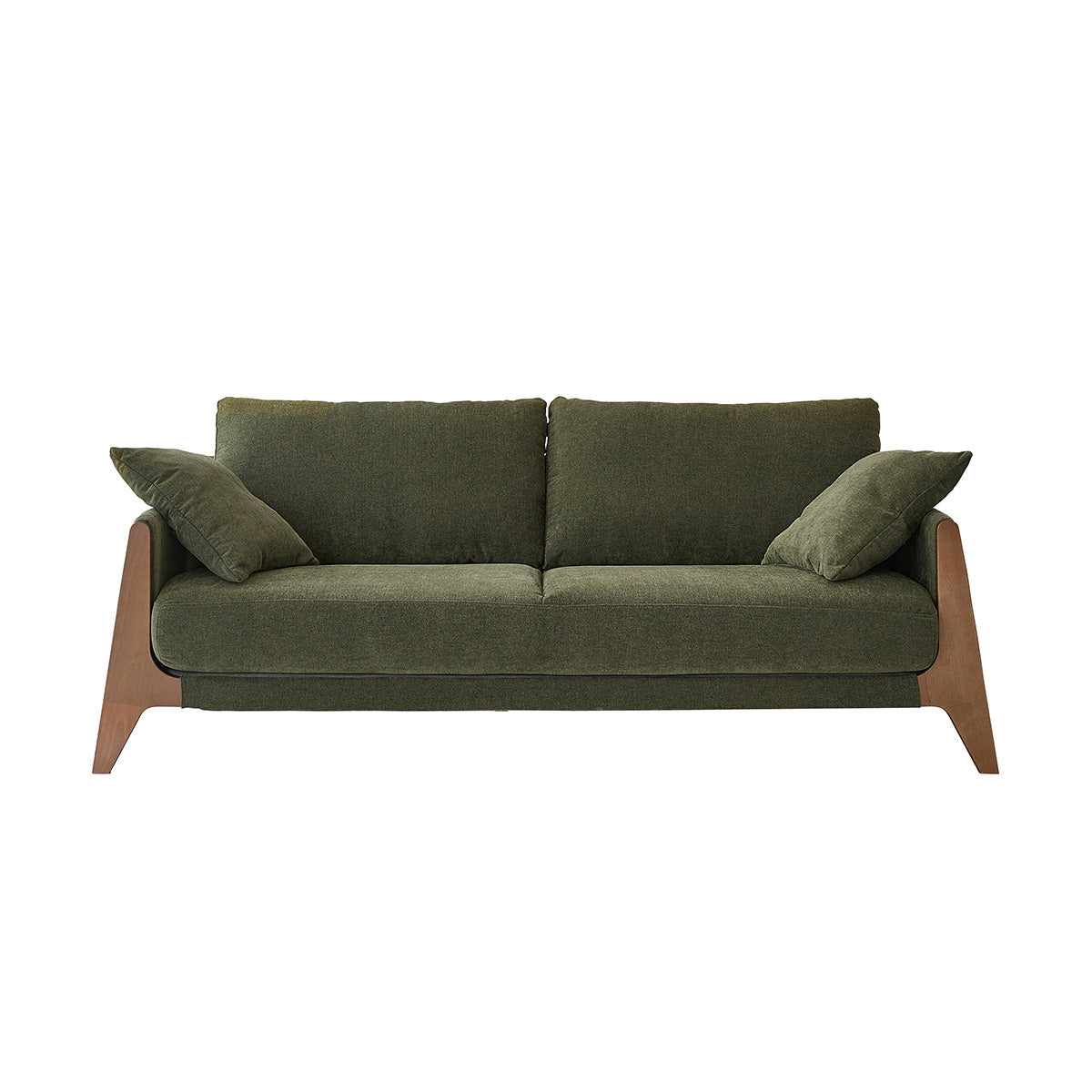 ONDINE - Gerades 3-Sitzer-Sofa aus Massivholz und moosgrünem Samtstoff