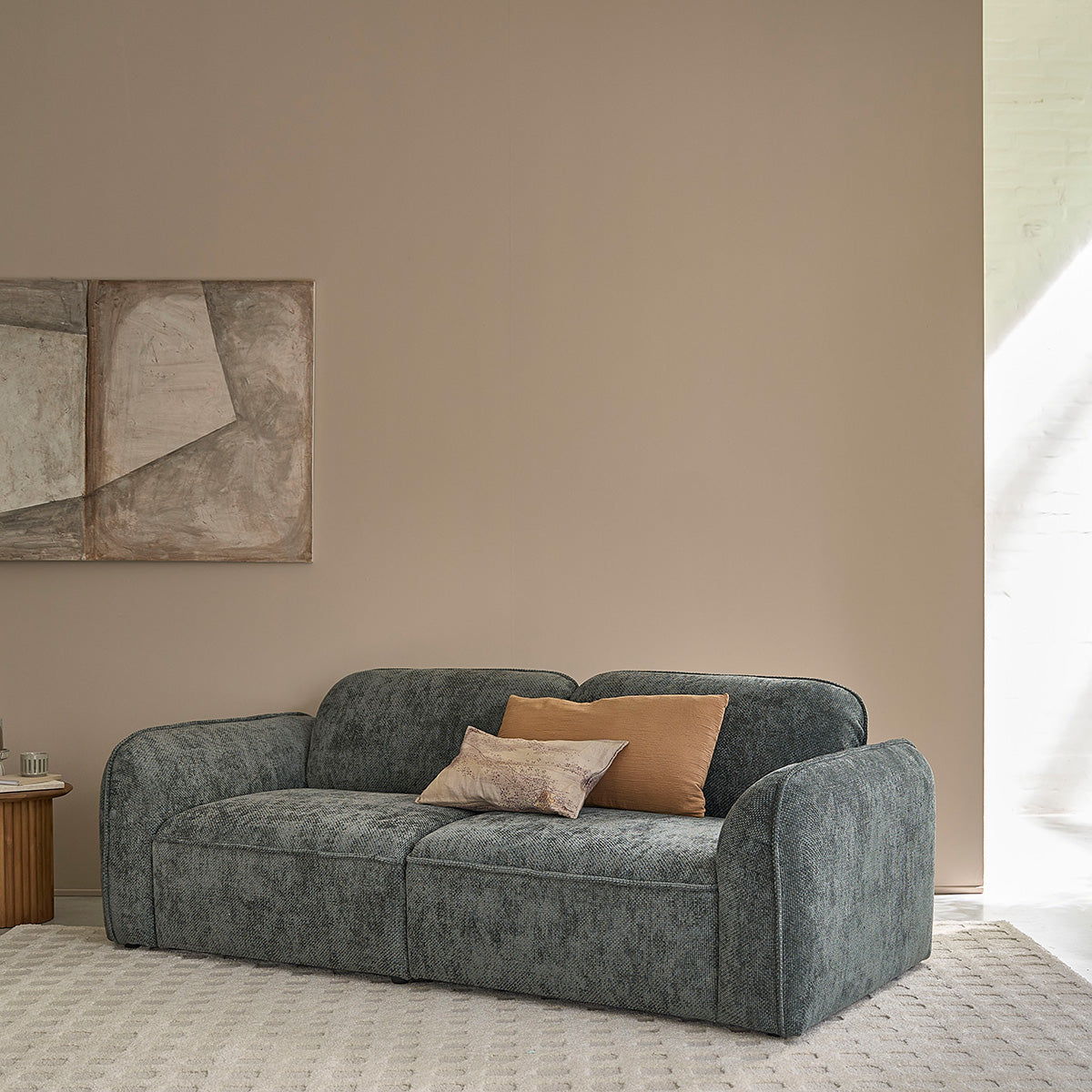HECTOR - Gerades 3-Sitzer-Sofa aus grün-grauem strukturiertem Samt