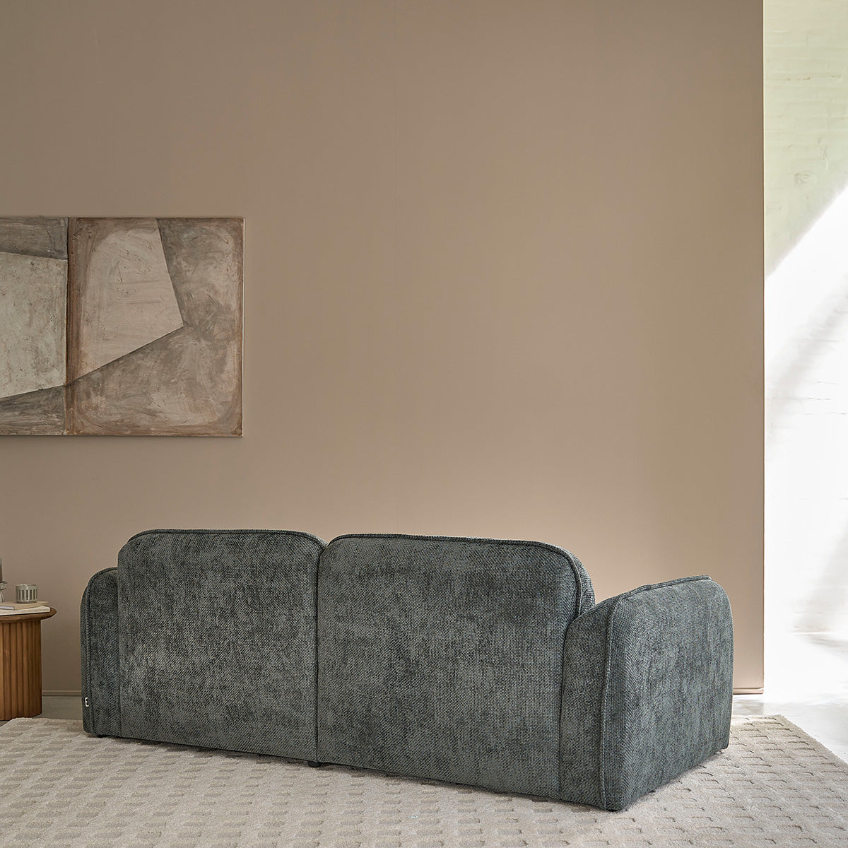 HECTOR - Gerades 3-Sitzer-Sofa aus grün-grauem strukturiertem Samt