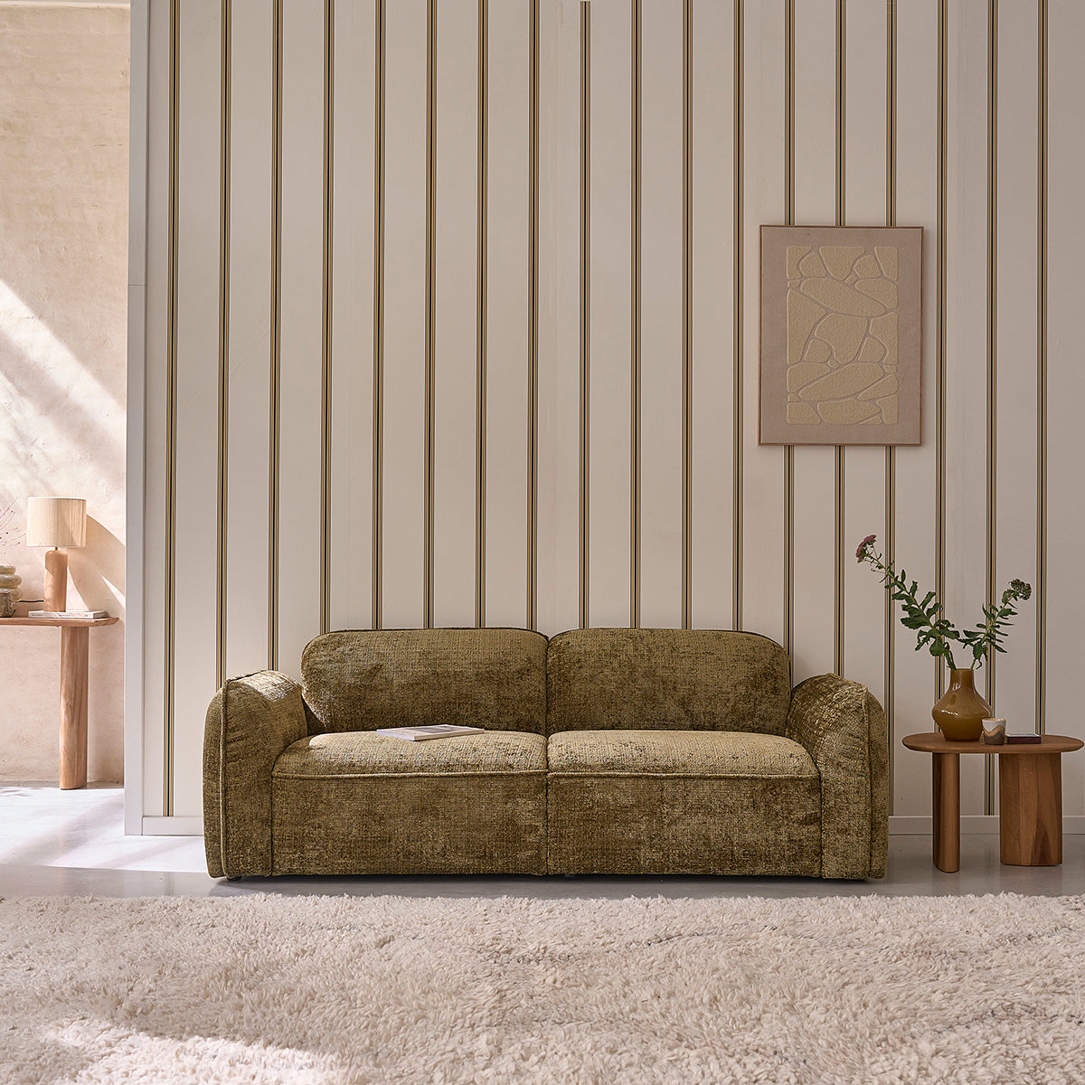 HECTOR - Gerades 3-Sitzer-Sofa aus grünem gewebtem Samt