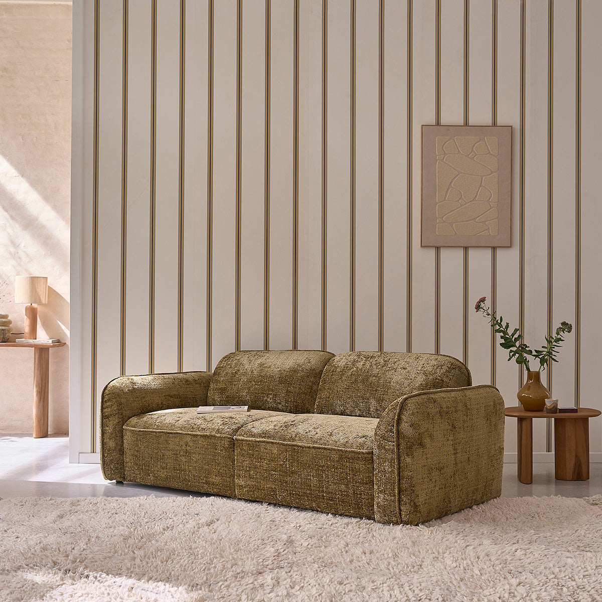HECTOR - Gerades 3-Sitzer-Sofa aus grünem gewebtem Samt