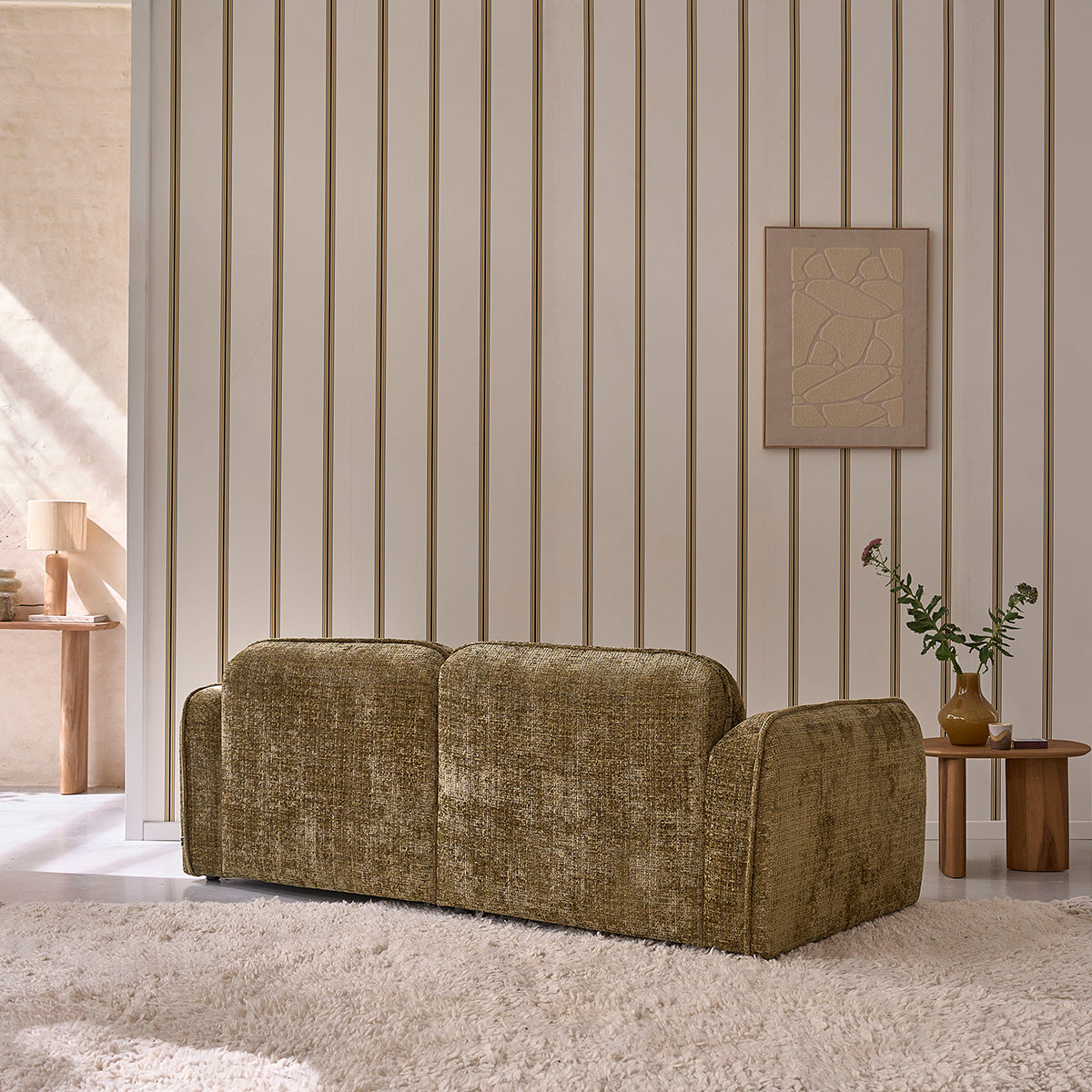 HECTOR - Gerades 3-Sitzer-Sofa aus grünem gewebtem Samt