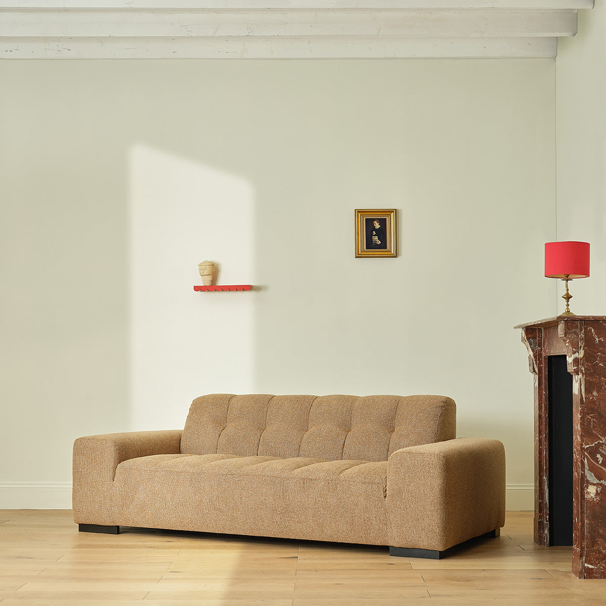 ALPHONSE - Gerades 3-Sitzer-Sofa aus hellbraun meliertem Strukturstoff