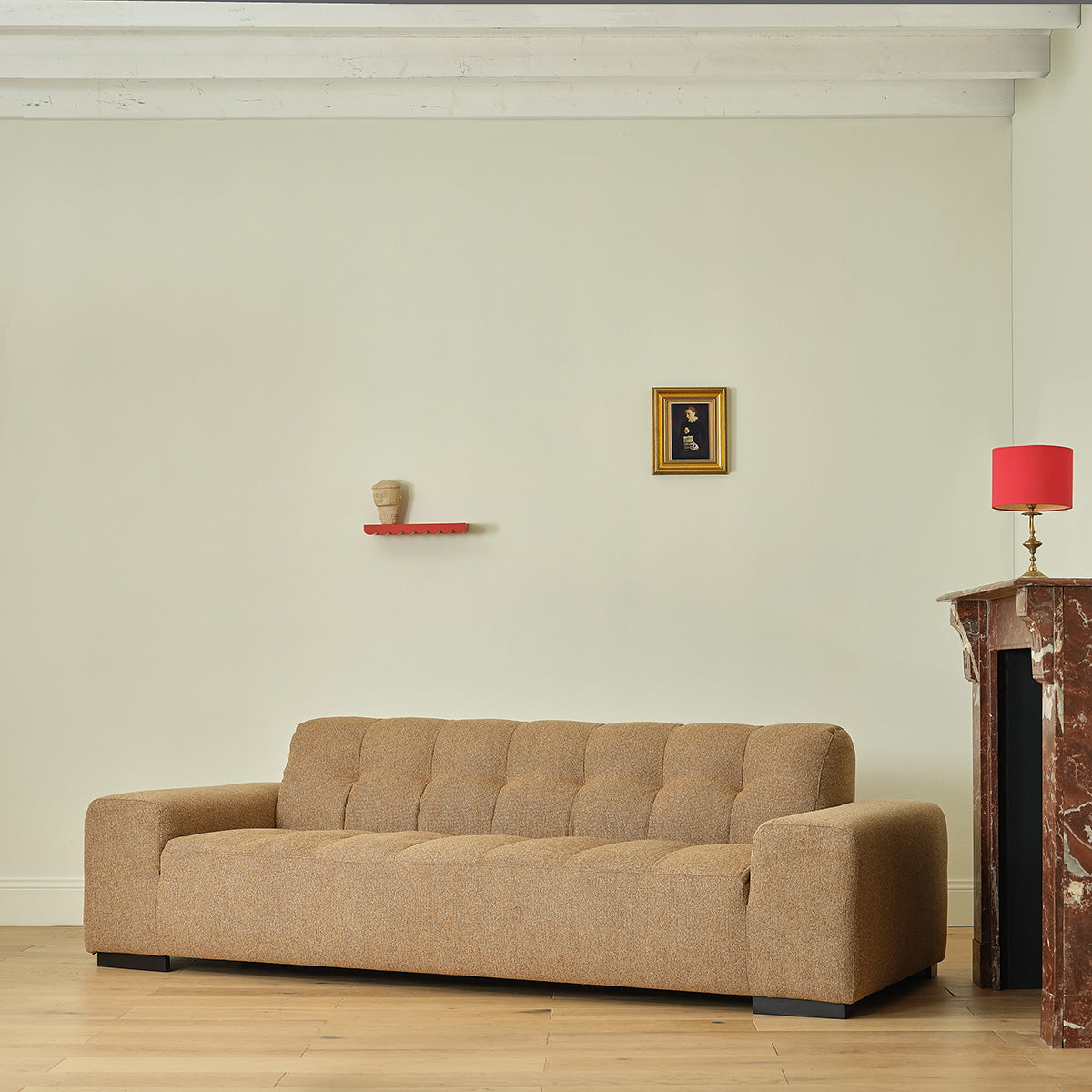 ALPHONSE - Gerades 4-Sitzer-Sofa aus hellbraun meliertem Strukturstoff