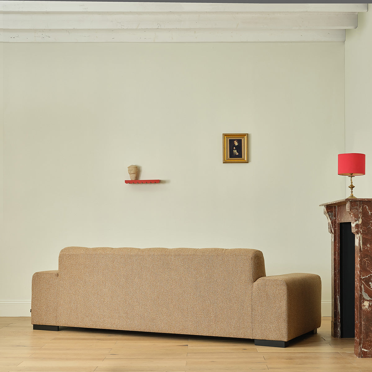 ALPHONSE - Gerades 4-Sitzer-Sofa aus hellbraun meliertem Strukturstoff