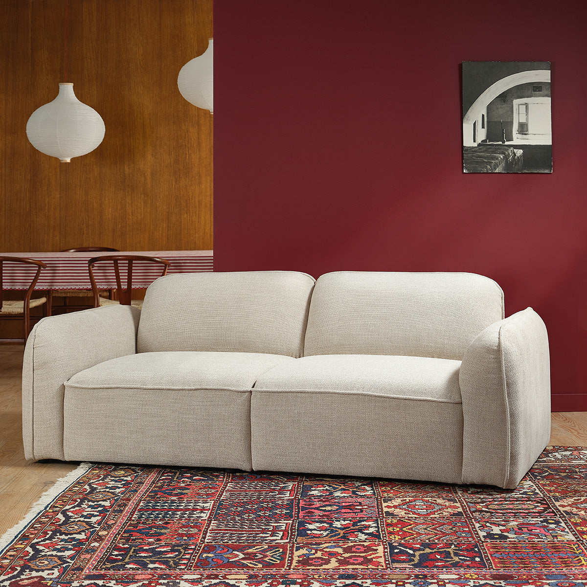 HECTOR - Gerades 3-Sitzer-Sofa aus beige meliertem Strukturstoff