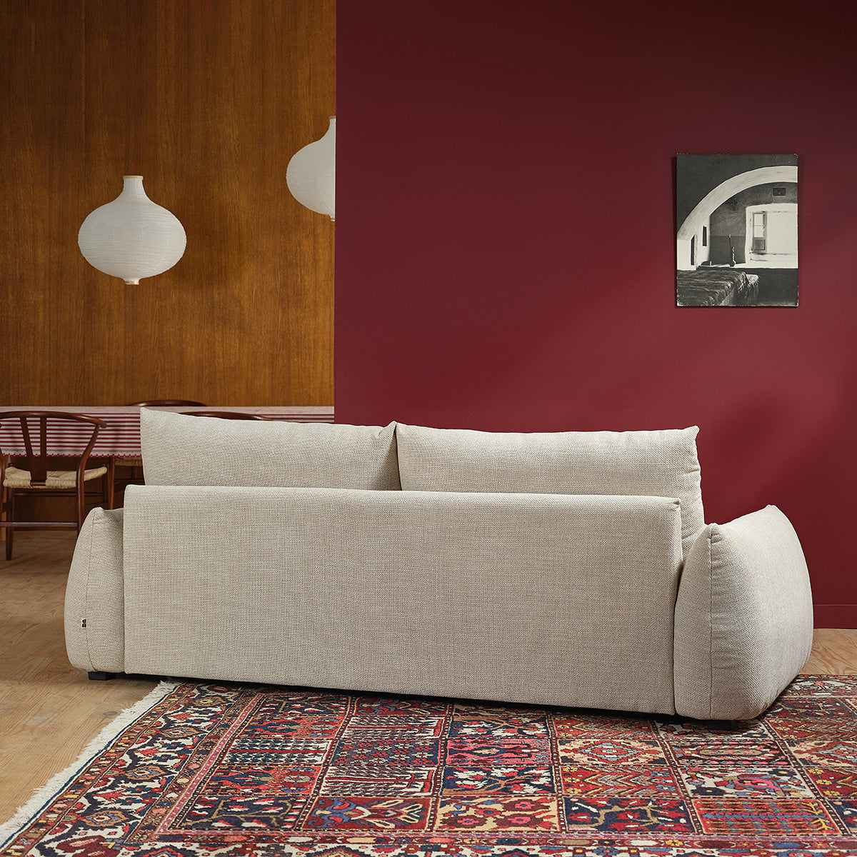JACQUES - Gerades 3-Sitzer-Sofa aus beigem meliertem Strukturstoff