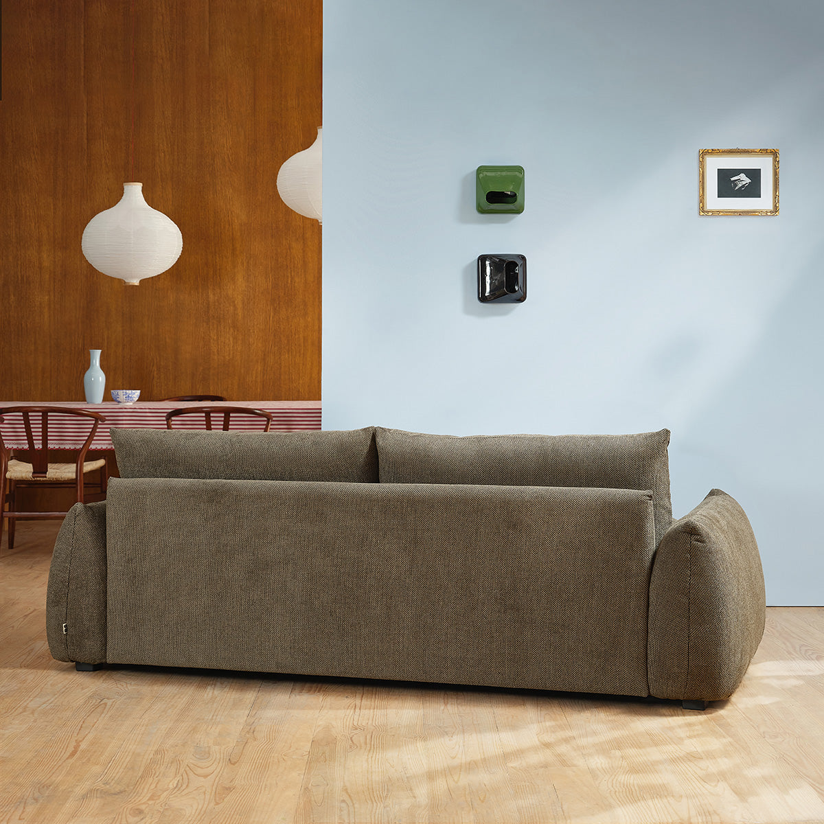 JACQUES - Gerades 3-Sitzer-Sofa aus khakifarbenem meliertem Strukturstoff