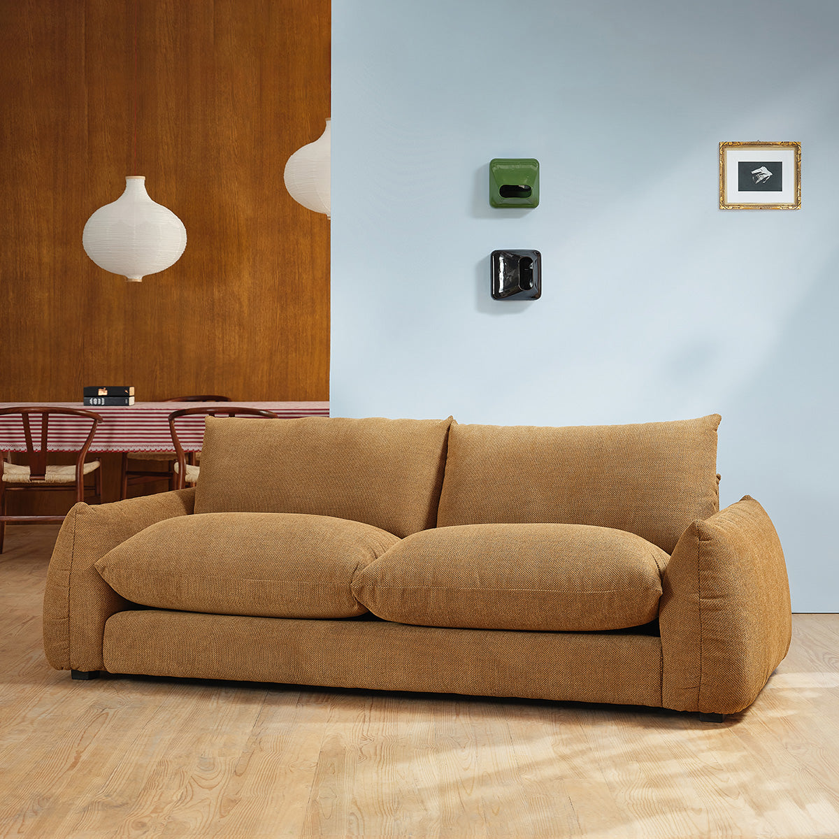 JACQUES - Gerades 3-Sitzer-Sofa aus bronzefarbenem meliertem Strukturstoff
