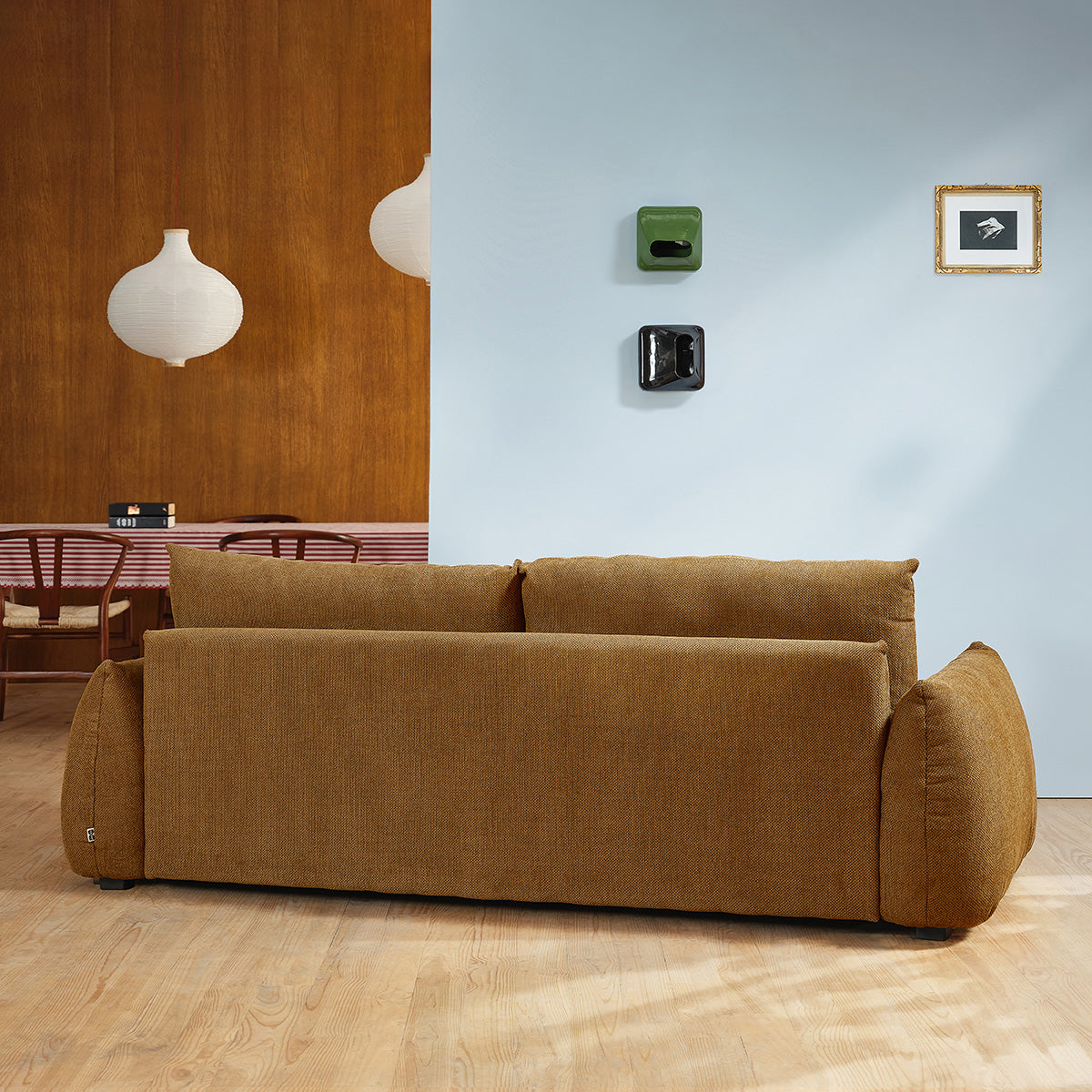 JACQUES - Gerades 3-Sitzer-Sofa aus bronzefarbenem meliertem Strukturstoff