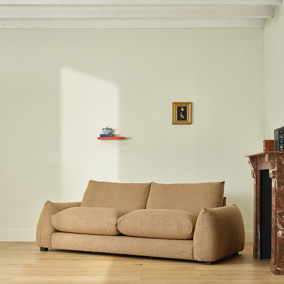 JACQUES - Gerades 3-Sitzer-Sofa aus hellbraunem meliertem Strukturstoff