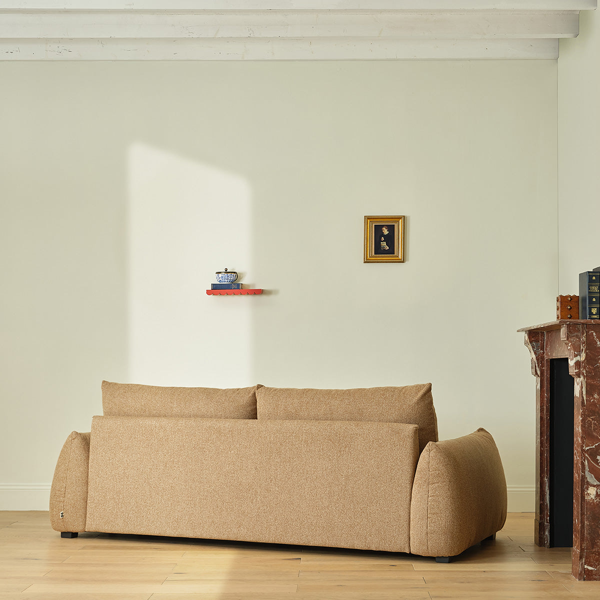 JACQUES - Gerades 3-Sitzer-Sofa aus hellbraunem meliertem Strukturstoff