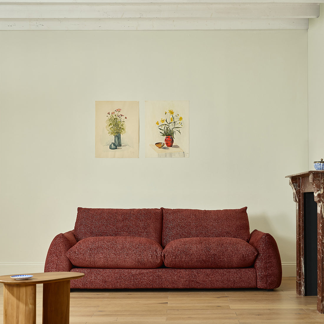 JACQUES - Gerades 3-Sitzer-Sofa aus weinrot meliertem Chenille