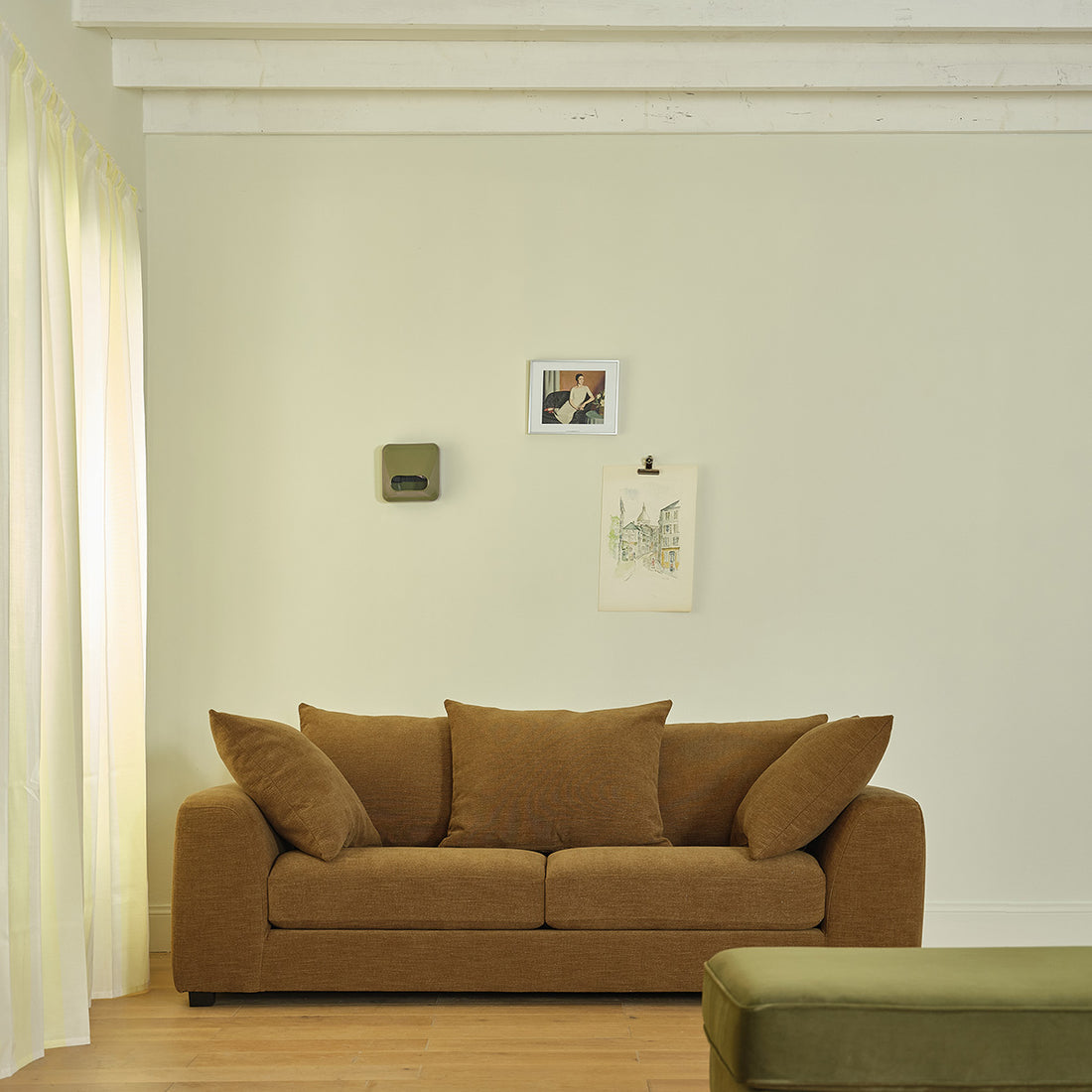 EDMOND - Gerades 3-Sitzer-Sofa aus bronzefarbenem Stoff in Leinenoptik