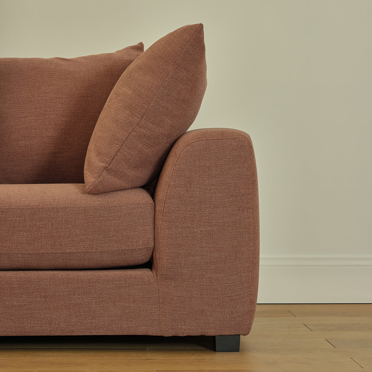 EDMOND - Gerades 3-Sitzer-Sofa aus terrakottafarbenem Stoff in Leinenoptik