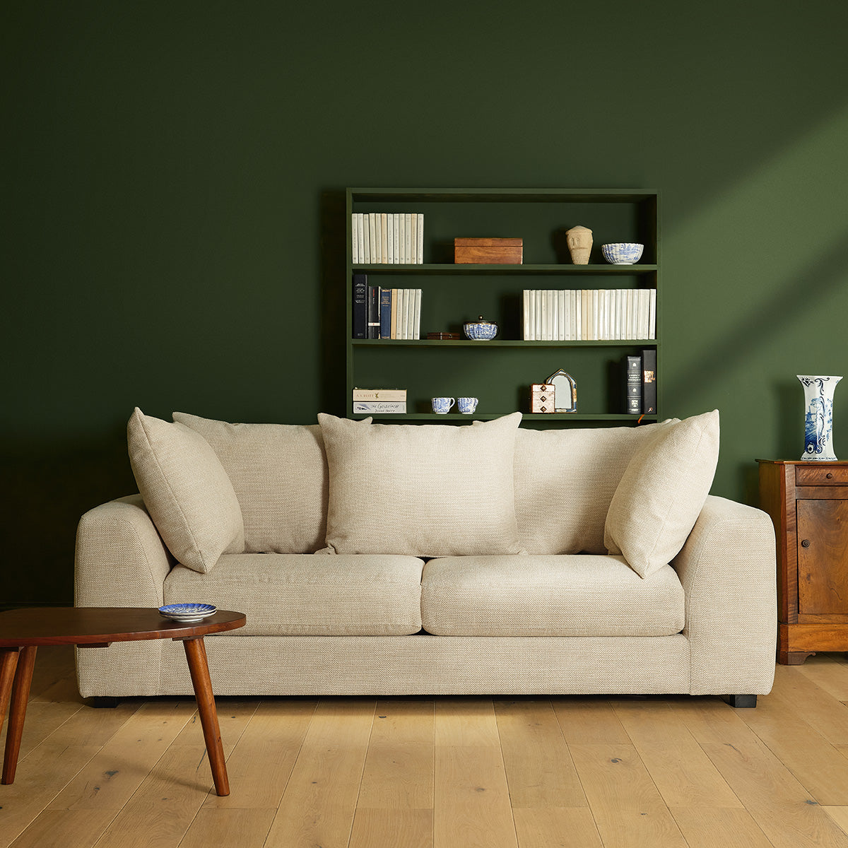 EDMOND - Gerades 3-Sitzer-Sofa aus meliertem, beigem Strukturstoff