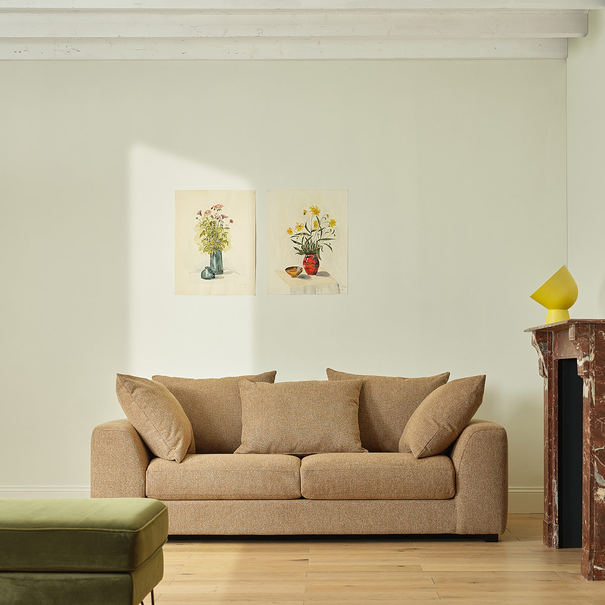 EDMOND - Gerades 3-Sitzer-Sofa aus meliertem, hellbraunem Strukturstoff