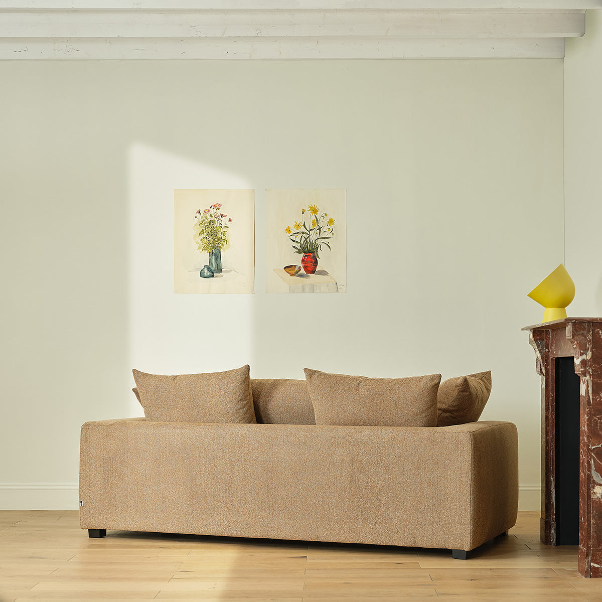 EDMOND - Gerades 3-Sitzer-Sofa aus meliertem, hellbraunem Strukturstoff