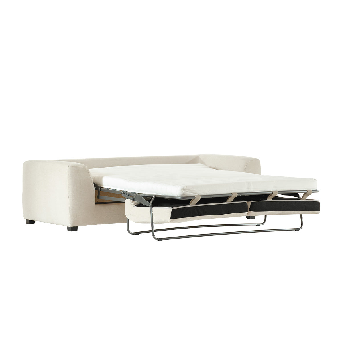 EDMOND - Gerades 3-Sitzer-Sofa mit Liegefunktion aus ecrufarbenem Stoff in Leinenoptik