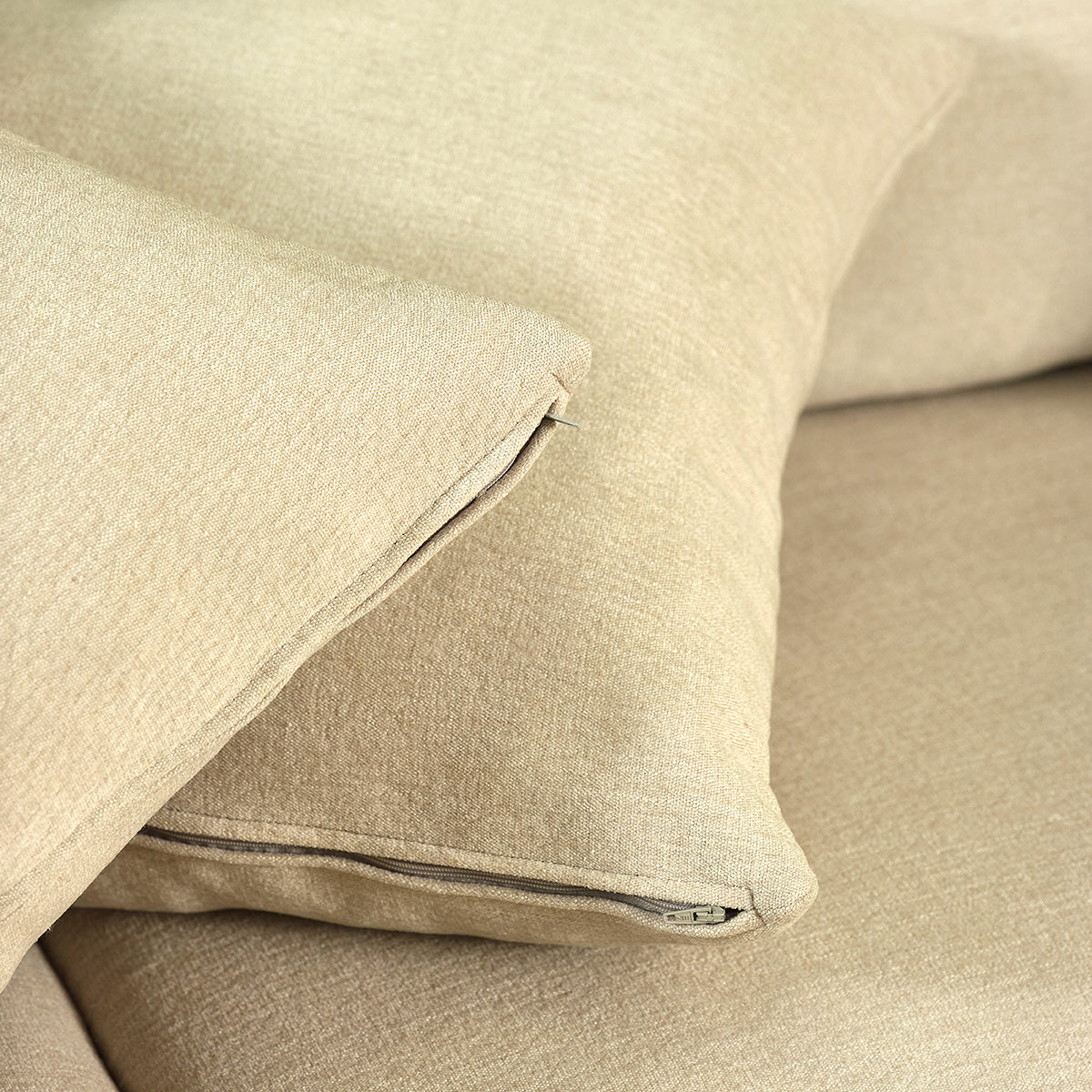 EDMOND - Gerades 3-Sitzer-Sofa mit Liegefunktion aus ecrufarbenem Stoff in Leinenoptik