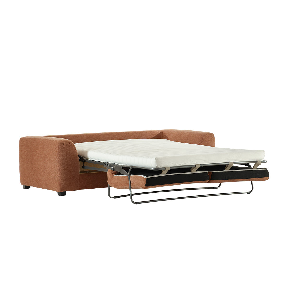 EDMOND - 3-Sitzer-Schlafsofa aus terrakottafarbenem Stoff in Leinenoptik
