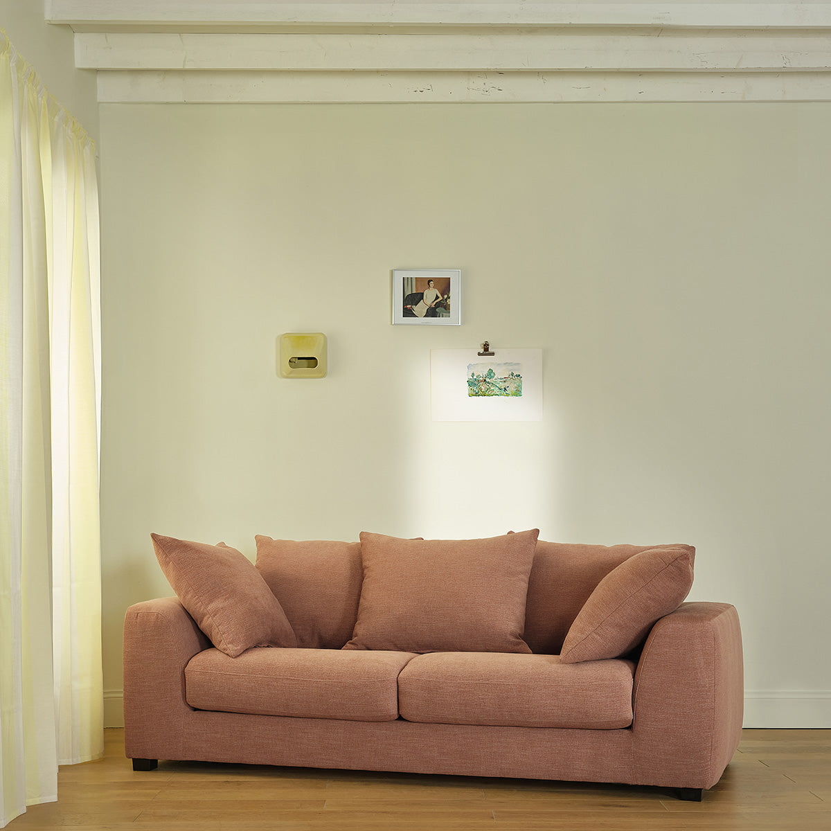 EDMOND - 3-Sitzer-Schlafsofa aus terrakottafarbenem Stoff in Leinenoptik